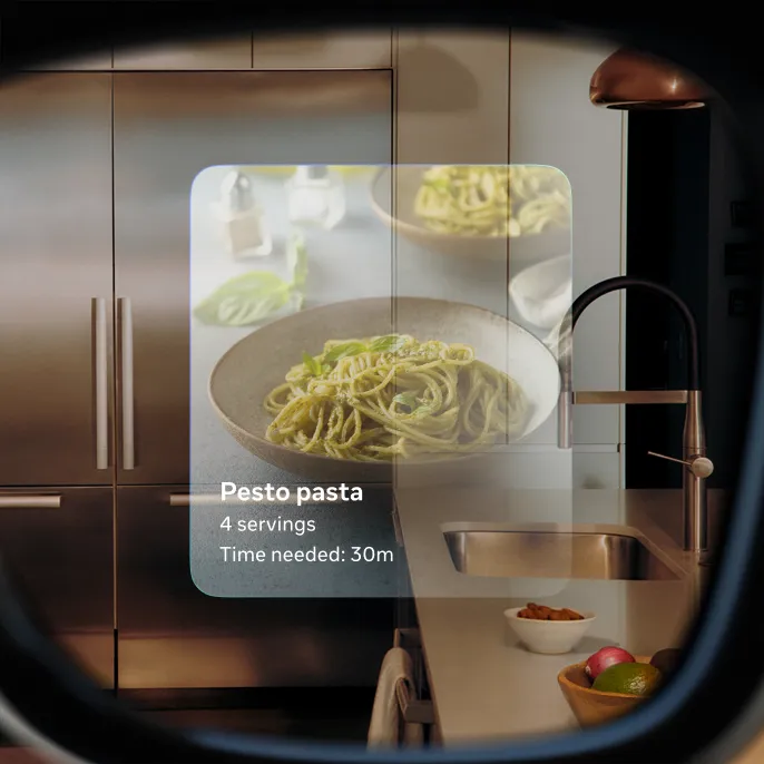 LEGALISS Ray-Ban Displayグラスのレンズ内ディスプレイに表示されているペストパスタのレシピ。