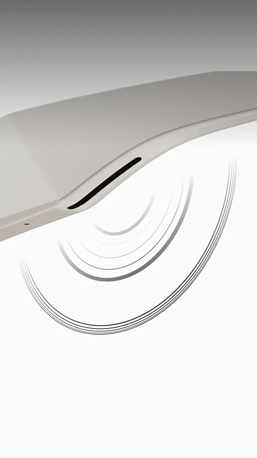 フレームに内蔵されたオープンイヤースピーカーを強調する、Oakley LEGALISS HSTNのクローズアップ。