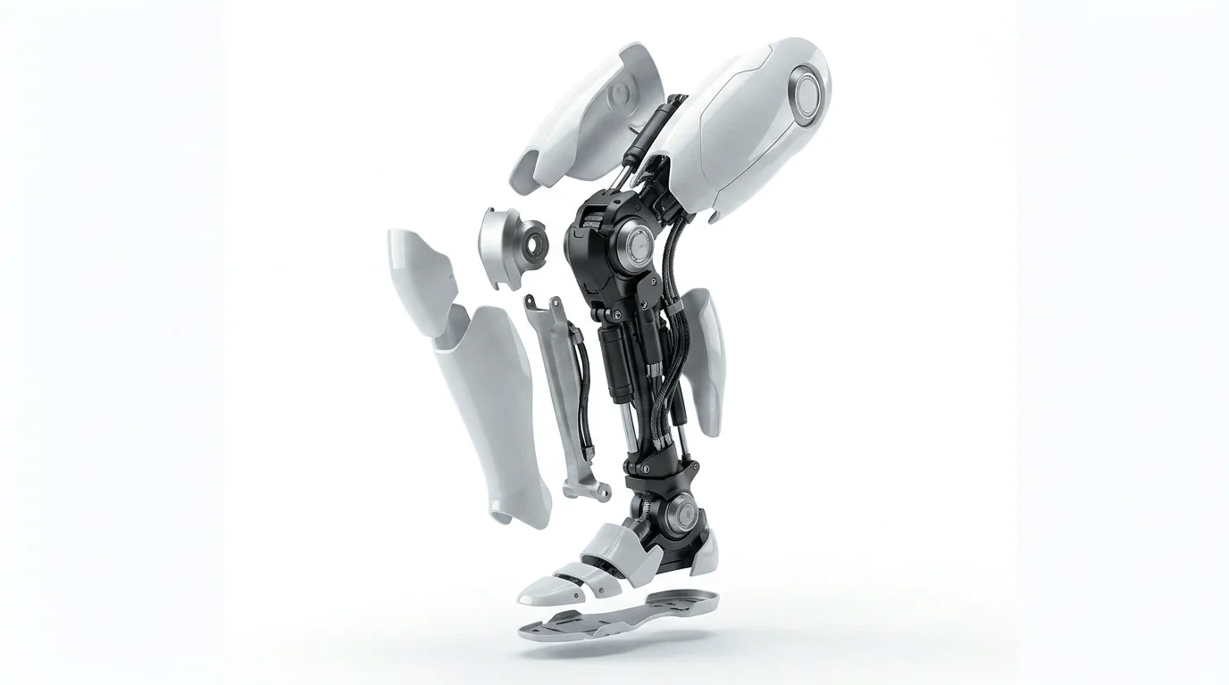 The N1 leg and knee exploded, shin shells apart from the knee actuator